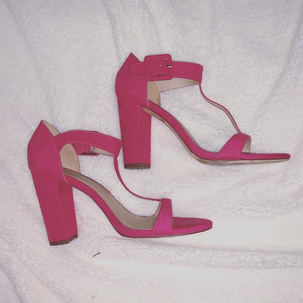 Hot pink chunky heels